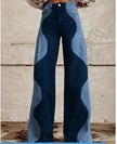 Women's Graphic Print Wide Leg Distressed Denim Pants – Plus Size Straight Leg Casual Jeans