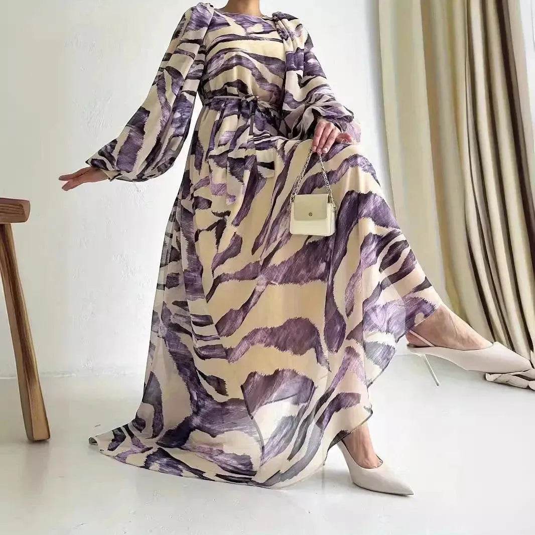 Elegant Printed Mum Long Maxi Dress