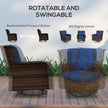 4 Piece Rattan Patio Furniture Set, Conversation Set with Swivel Glider Chairs Table Loveseat for Garden, Patio, Blue