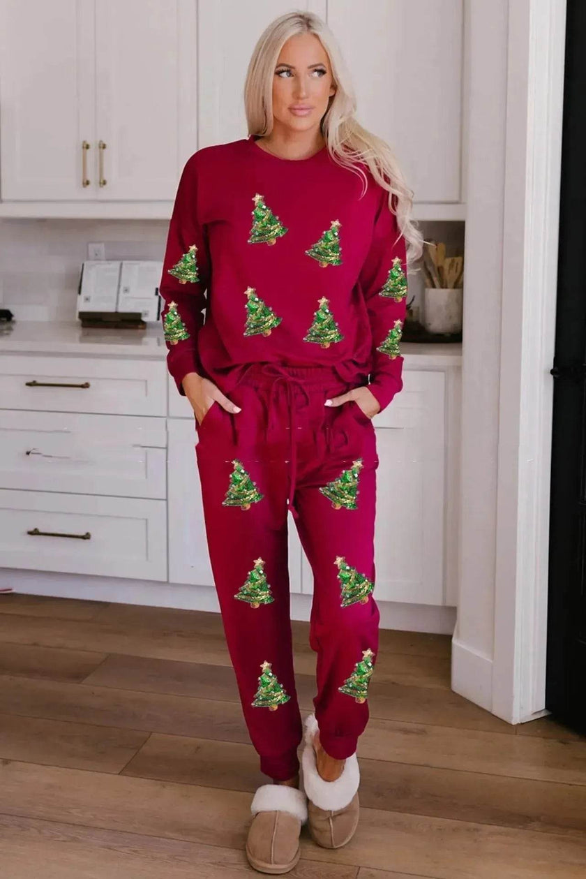 Women's Christmas Sequin Sweatsuit Set – Long Sleeve & Pants