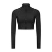Autumn And Winter New Elastic Slim-fit High neck Zip Up Yoga crop top