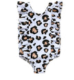 Girls Leopard Print One-Piece Swimsuit – Sleeveless Nylon Swimwear for Kids (80–120cm)