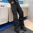 Large Pocket Pleated Black Y2K Cargo Pants Men