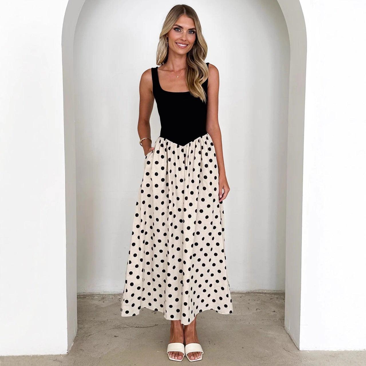Women's Casual Polka-Dot Slip Dress – Sleeveless Summer Sundress