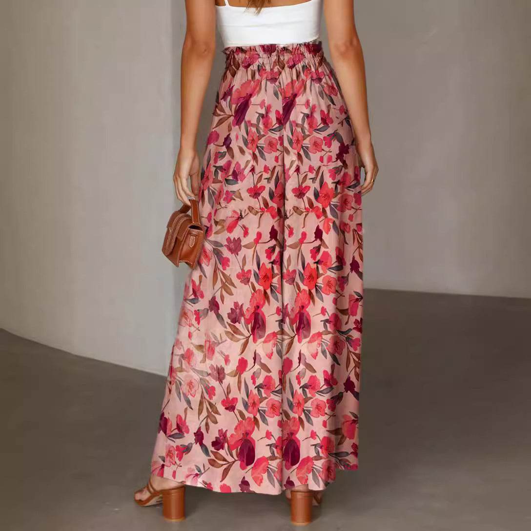 Printed Comfortable Casual High Waist  Wide-leg Floral Palazzo Trousers women