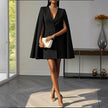 Formal V Neck Double-Breasted Mini Cape Sleeve Dress for Women