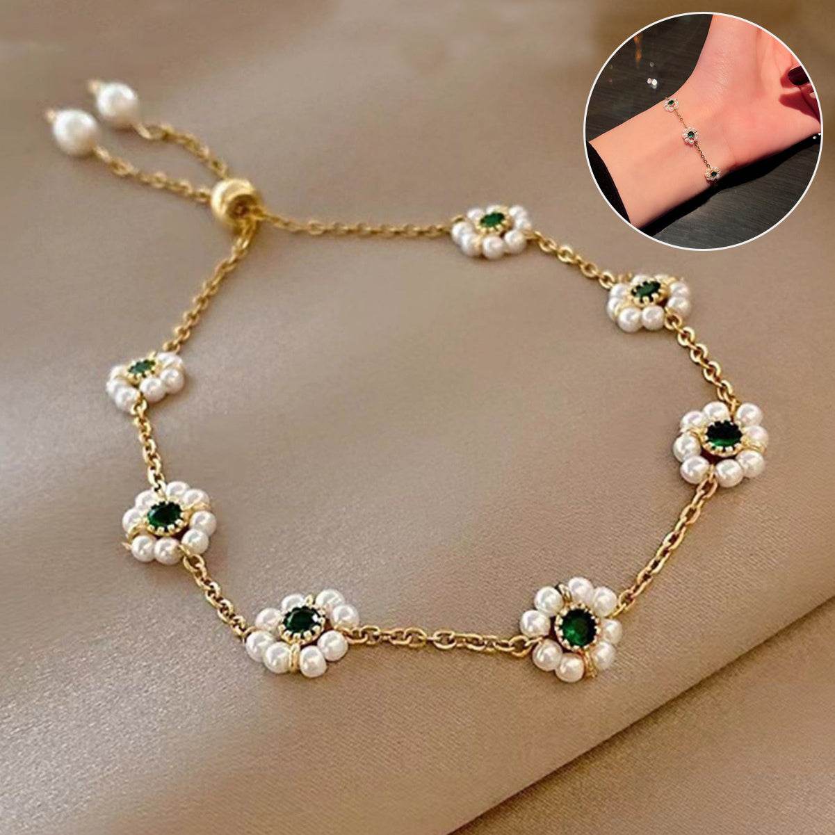 Pearl Flowers Bracelet All-match Fashion Adjustable Chain Bracelet for women