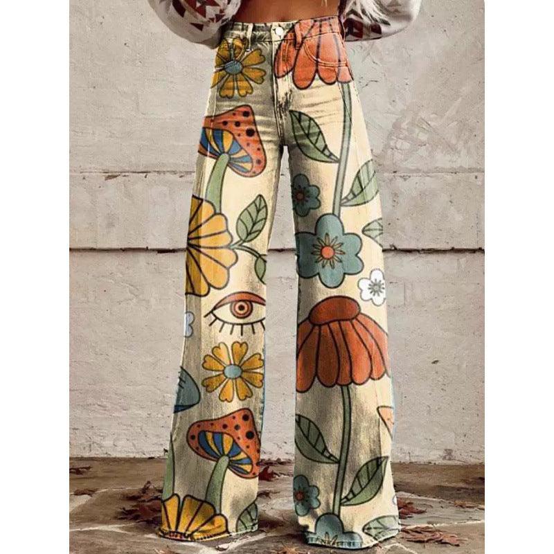 3D Novelty Print Wide Leg Jeans – Loose Fit Graphic Denim Pants