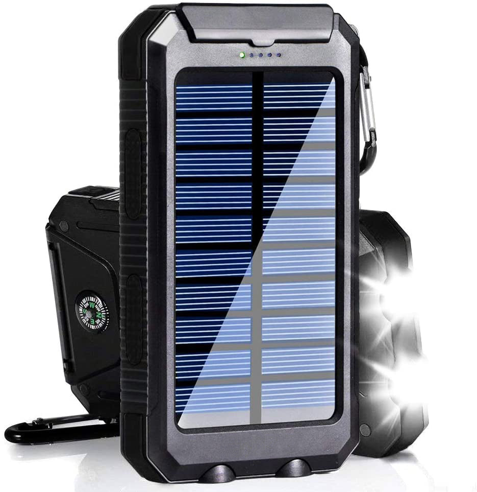 Solar Power Bank 10000mAh – Waterproof, LED Flashlight, SOS, Compass & Carabiner
