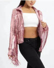 Women Fashion Long sleeve Tassel Sequin top jacket Y2K cropped jacket