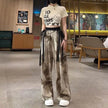 New Painting Ice Silk Wide-leg Baggy Trouser Pants Summer Women