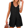 Women's Button Front Romper Jumpsuit With Pockets Casual Solid Color Sleeveless Summer Jumpsuit