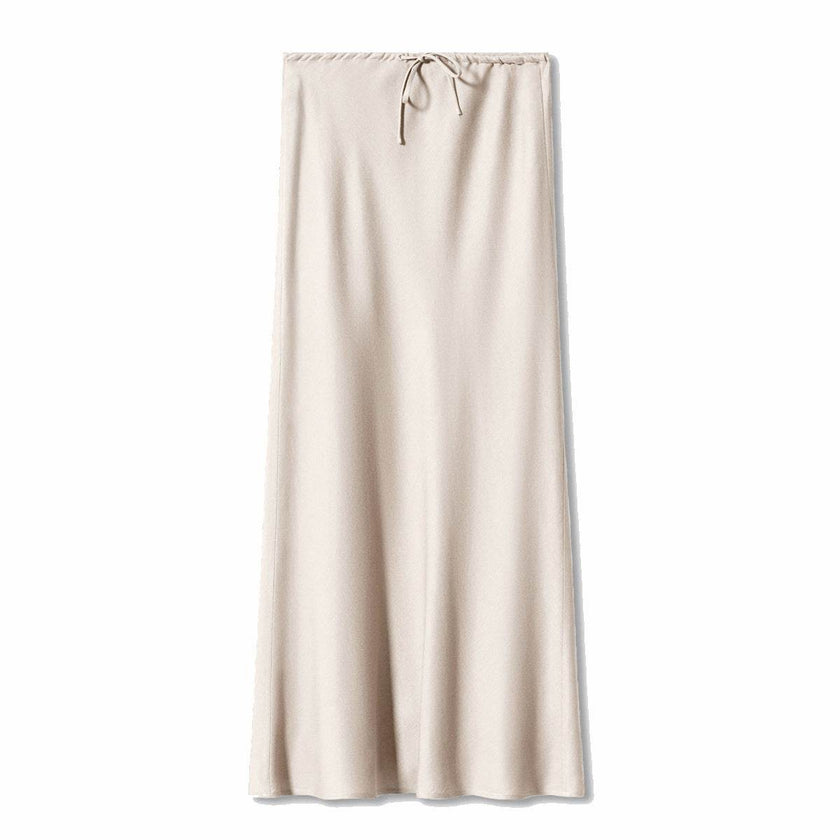 High Quality Satin Silk High Waist Drawstring Lace-up Solid Women Satin Midi Skirt