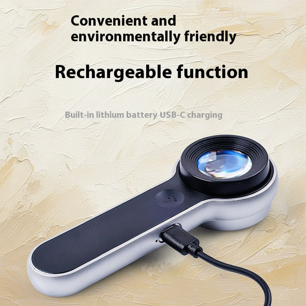 60x LED Magnifying Glass with USB Charging & Pushbutton Switch – 30mm Lens