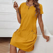 Women's Short-Sleeve Casual Dress with Pockets & Zipper – 12 Colors, S–3XL