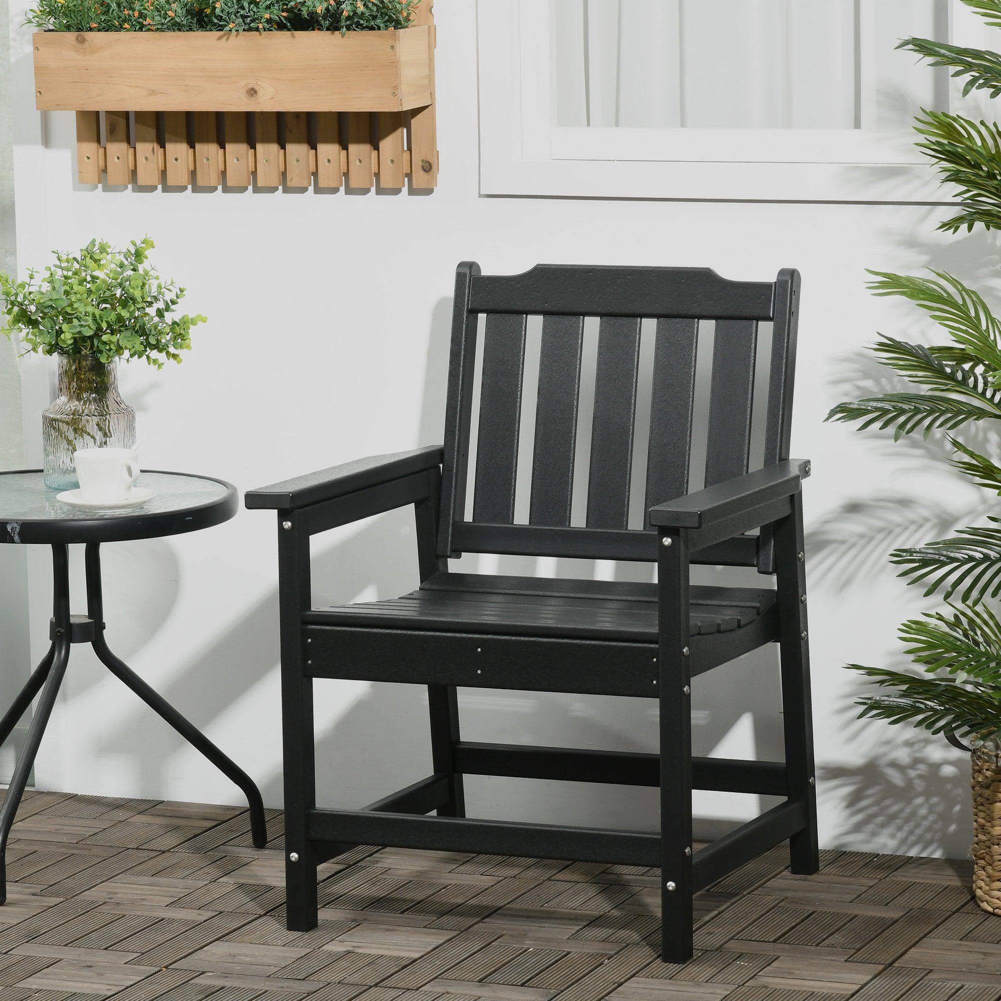 2 Piece All-Weather Patio Chairs, HDPE Patio Dining Chair Set, Heavy Duty Wood-Like Outdoor Furniture, Black