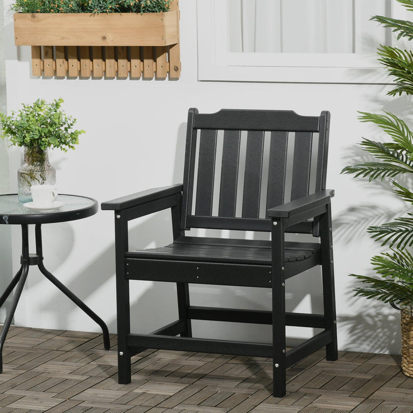 2 Piece All-Weather Patio Chairs, HDPE Patio Dining Chair Set, Heavy Duty Wood-Like Outdoor Furniture, Black