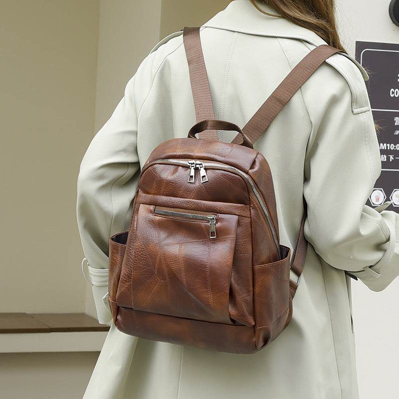 Portable Fashion Simple And Lightweight High School Leather Backpack