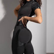 Bodycon Short Sleeve Zipper Collar Sports Yoga Jumpsuit Workout Jumpsuit Activewear