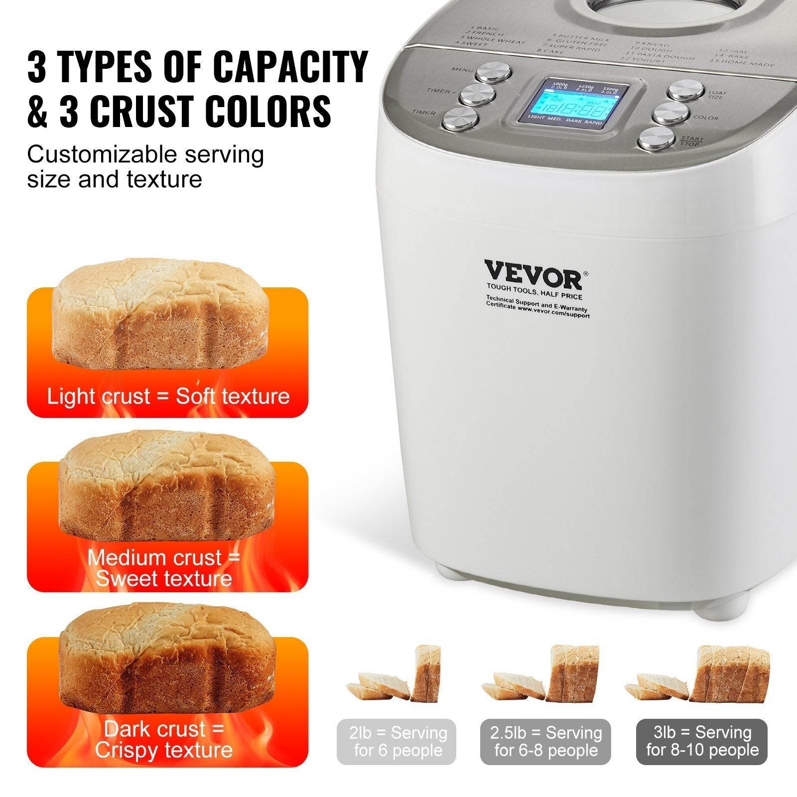 VEVOR Automatic Bread Maker 3LB Non-sticking Bread Making Machine