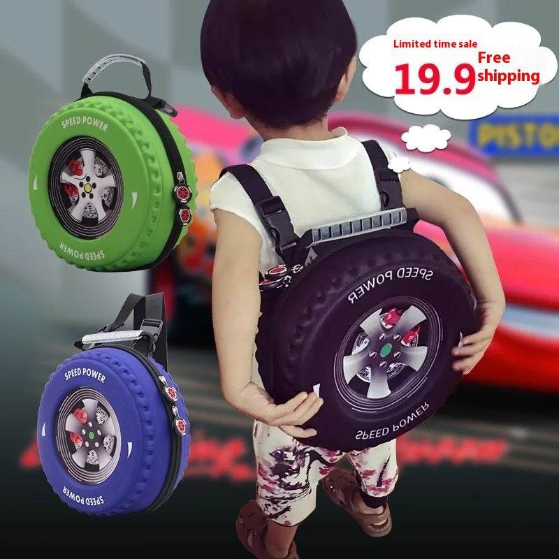 Kid's Small Schoolbag Personalized Creative 3D Cartoon Tire Kindergarten Backpack
