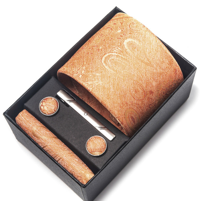 Men's Jacquard Woven Formal Tie Set – Rayon Arrow Necktie with Handkerchief, Tie Clip & Cufflinks | Canada & USA