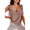 Bowknot Tie Up V-neck top Women Summer Sleeveless Blouse Tops
