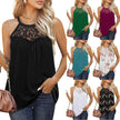 Women's Sleeveless Lace Cotton Top – Loose Fit Halter Neck Summer Blouse in 7 Colours
