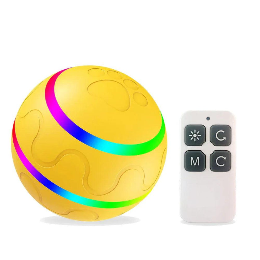 Smart Self-Rotating Cat Ball Toy – USB Rechargeable, LED Light, Remote Control Option | Yellow, Pink, Orange