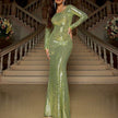 Slim Fit  Long Sleeve Backless Party dress Sequined Evening Dress