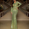 Slim Fit  Long Sleeve Backless Party dress Sequined Evening Dress