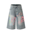 Hand Painted Graffiti Printing Denim Shorts Men Jeans
