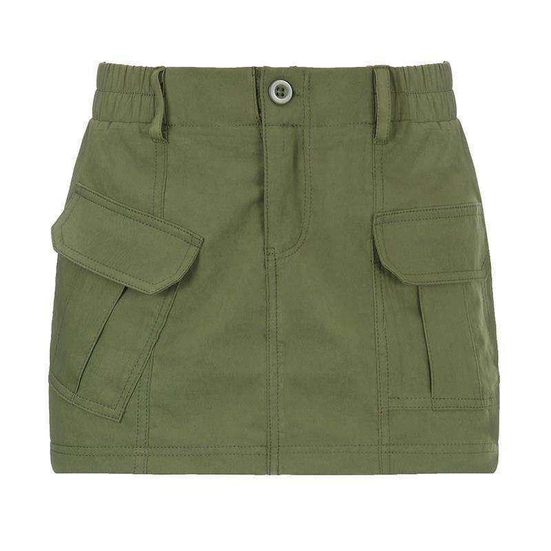 Simple Tooling Style Pocket Army Green Woven Hot Girl A- Line Mini Hip Cargo Skirt Summer