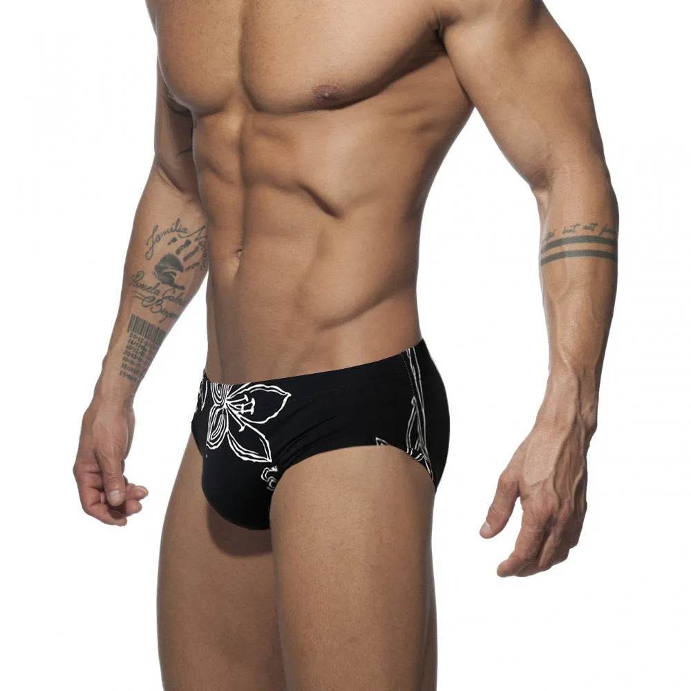 Simple Floral Printed Men's Underwear Swimming Trunks Briefs