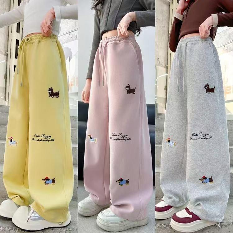 Women's Casual Loose Wide Leg sweatpant  – Y2K Streetwear Trousers in Pink, Yellow & Grey