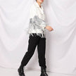 Lapel Pocket Heavy Industry Sequins Tassel  Loose Ripped Denim Jacket Women