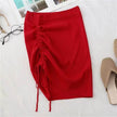 Hot Girl Hip Skirt Design High Waist With Straps Stretch Knitted Women's Mini Drawstring Split Skirt