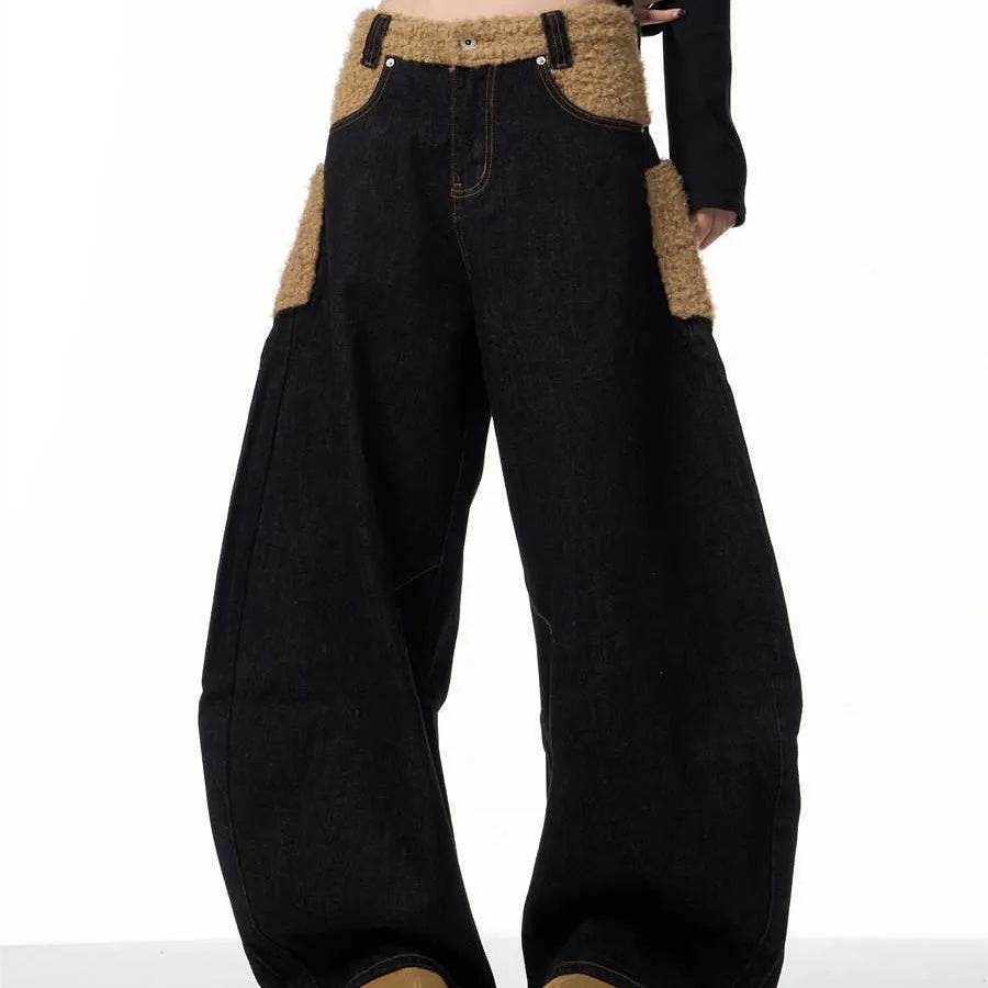 Retro Minority Design Inside-out Wear Stitching Baggy Jeans Pant For Women