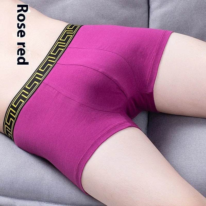 Men's Cotton Boxer Briefs Casual Solid Color Mid Waist underwear
