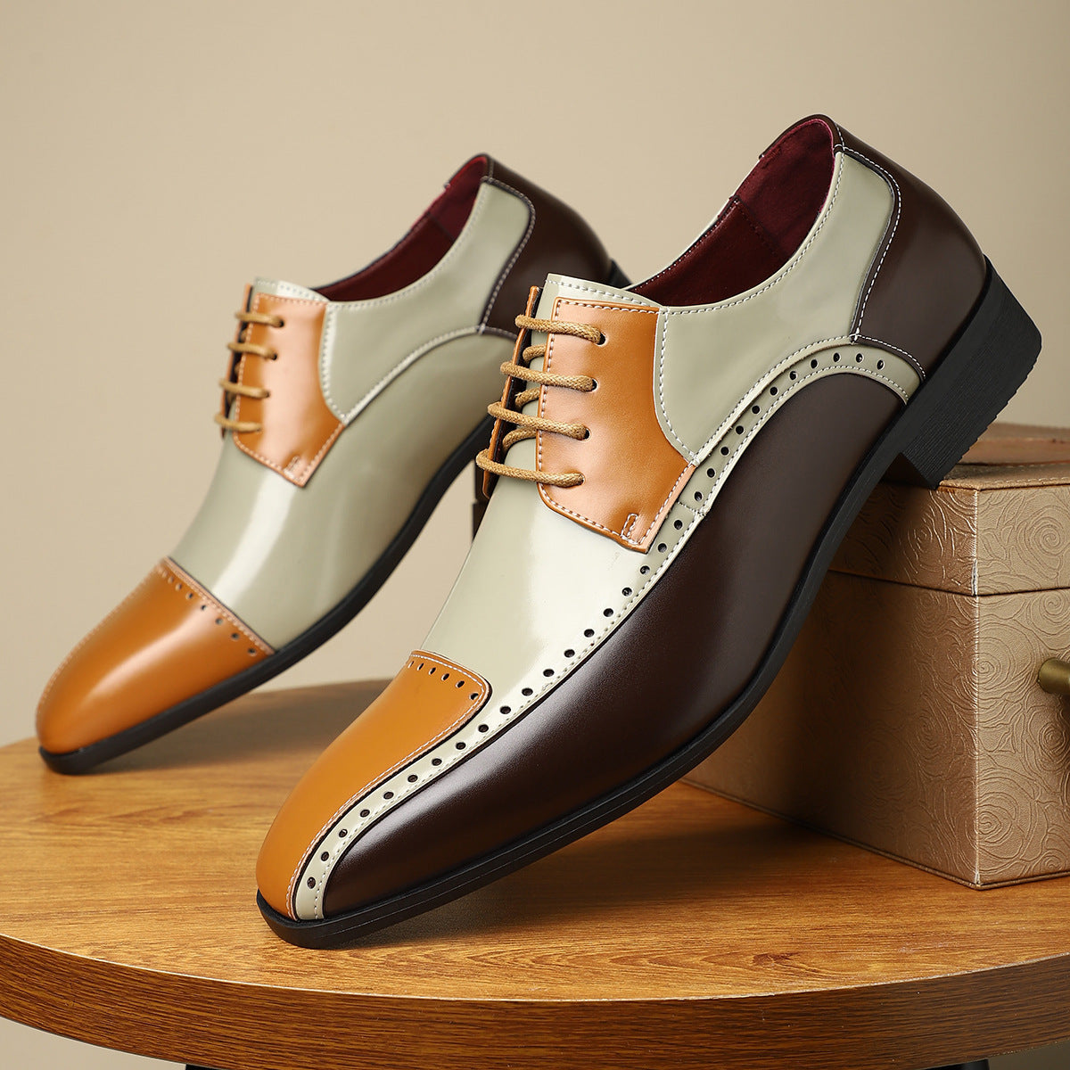 Men's Color Block Business Leather Shoes – Non-Slip Breathable PU, Sizes 39–48 | Canada USA