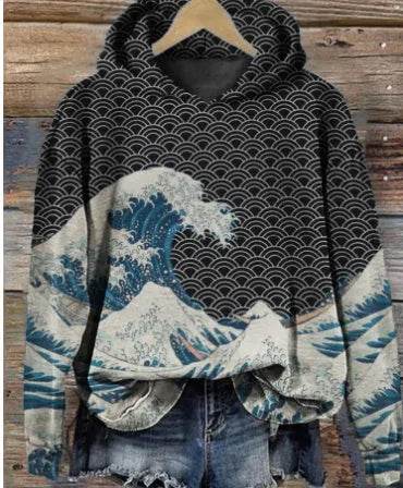 Women Fashion Spring And Autumn Plum Blossom Hooded Super Plus Size Loose-fitting Casual Pullover