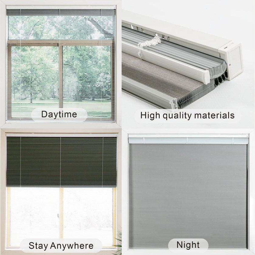 Double Layer Electric Honeycomb Curtain with Solar Charging & 15-Channel Remote, Motorized Blackout Blinds