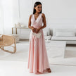 V-neck Sleeveless Dress With Belt Summer Fashion.