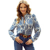Elegant floral long sleeve work tops womens professional work blouses