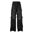 Wash Distressed Stitching Baggy Jeans Pant With Whiskers Same Style For Men And Women