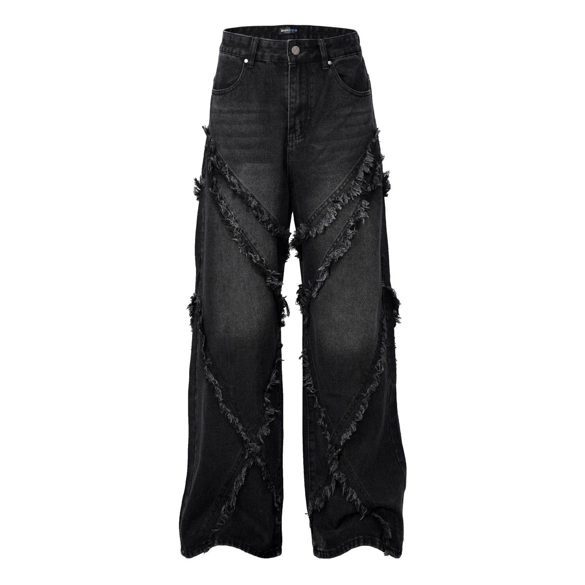 Wash Distressed Stitching Baggy Jeans Pant With Whiskers Same Style For Men And Women