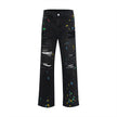 Ripped Paint Wide-leg Denim Trousers For Men Jeans