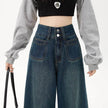 New Simple High Waist Casual Straight-leg Baggy Jeans Pant For Women