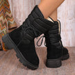 New Chunky Heel Mid-tube Snow Boots Winter Warm Fleece Boot With Lace-up Design Fashion Casual Shoes For Women
