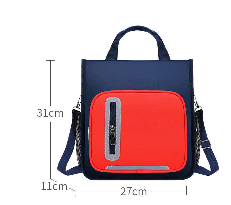 Kids Colour-Contrast Nylon School Backpack – Lightweight Children's Bag with Panda Patch (Blue, Red, Green)